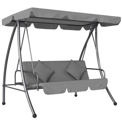 Outsunny Balansoar de grădină convertibil 3 locuri Înclinare Acoperiș reglabil Saltea 200 x 125 x 170 cm metal Polyester Gri deschis | Aosom Romania