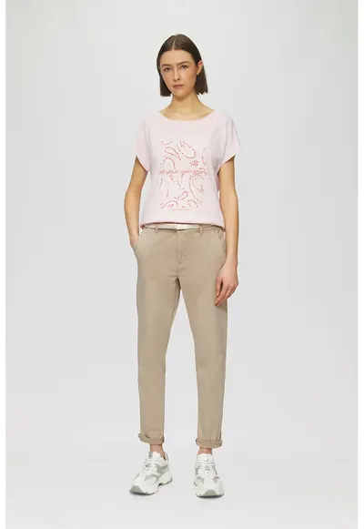 Pantaloni chino crop cu o curea - Maro camel