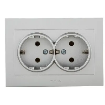 Priza Schuko Dubla ST Grano Met Ovivo OV00131, 16A, 240V, IP20, argintiu