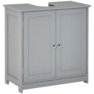 kleankin Mobilier baie sub chiuvetă - mobilier sub-vasă - dulap 2 uşi cu raft 60L x 30l x 60H cm - din lemn Gri | Aosom Romania