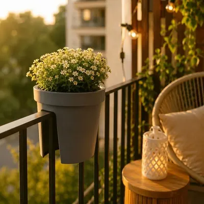 Ghiveci suspendat pentru balustradă, Flower Bridge, 28 x 25 cm, gri antracit, pentru balcon, terasă și grădină