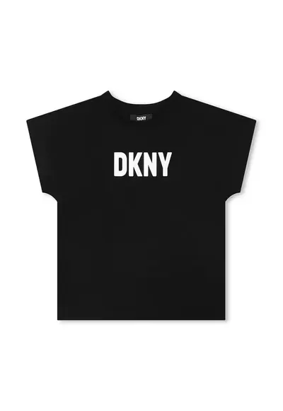 Tricou cu imprimeu logo si decolteu la baza gatului - Negru