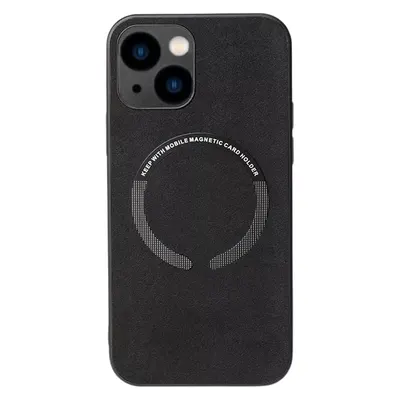 Husa Magsafe, Alcantara look, Compatibila cu iPhone 14, Wireless charging, Textil, Negru Engros