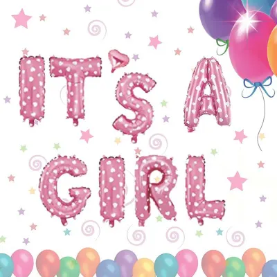 Set baloane party It's A Girl, inaltime 40 cm, material folie aluminiu, roz
