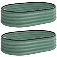 Outsunny Set de 2 Jardiniere Înălțate Modulare, Ghivece de Grădină cu Margine din Cauciuc, Fund Deschis, Jardiniere Înălțate din Oțel Galvanizat pentru Plante Aromatice, Fructe, Legume și Flori, 135x90x30 cm, Verde | Aosom Romania