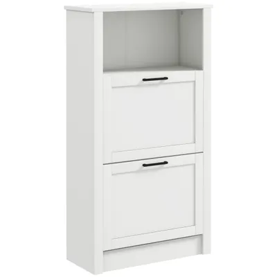 HOMCOM Dulap Ingust cu 2 Usi Rafturi Ajustabile si Compartiment Deschis pentru 10 Perechi de Incaltaminte 58x24x105 cm Alb | Aosom Romania