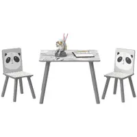 ZONEKIZ Set Masă și 2 Scaune pentru Copii de 3-8 Ani cu Desene de Animale, 60x60x44 cm, Gri | Aosom Romania