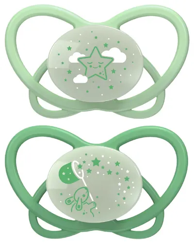 Suzetă pentru bebeluși NIP Green - My Butterfly Night, 0-6 luni, 2 bucăți, verzi