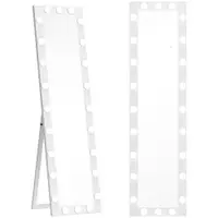 HOMCOM Oglindă de corp întreg 150x40 cm, oglindă LED cu 24 de becuri, 3 nuanțe de lumină, independentă, sprijinită sau pentru montare pe perete, Alb | Aosom Romania