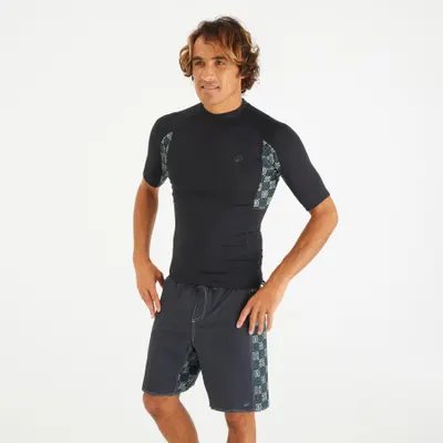 Tricou surf UPF50+ Negru fumuriu Motiv tablă de șah Bărbați