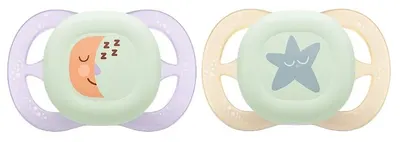 Suzete Philips Avent Ultra Start - Night, 0-2 luni, 2 buc, lună/stea