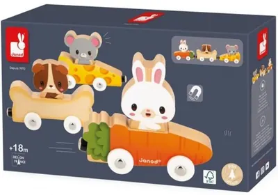 Tren magnetic din lemn Janod - Animale
