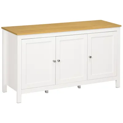 HOMCOM Credență de Bucătărie cu 3 Uși, Mobilier Modern de Bucătărie cu Raft Reglabil, Credență Tip Bufet pentru Sufragerie, Sala de Mese și Salon, 120x40x70 cm, Alb și Culoare Lemn | Aosom Romania