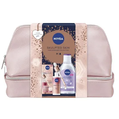Set Cadou Femei Nivea Sculpted Skin, Ser Fata Cellular Expert Lift 50 ml, Apa Micelara Ten Sensibil 400 ml si Geanta