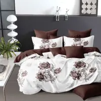 Lenjerie pat dublu, Finet, 6 piese, Alb, Maro, flori