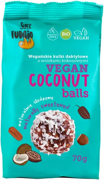 Bomboane bio vegane din curmale, cocos, 70 g, Super Fudgio
