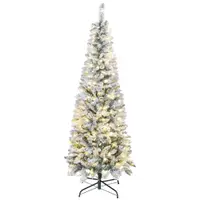 HOMCOM Brad de Crăciun Înzăpezit cu 180 de Lumini LED cu 11 Efecte și 479 de Ramuri, Ø65x180 cm, Verde și Alb | Aosom Romania