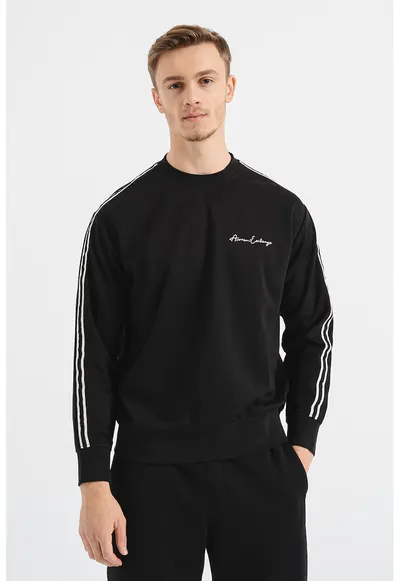 Bluza de trening cu decolteu la baza gatului si maneci cazute - Negru/Alb optic