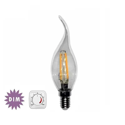 Bec lumanare ornamental transparent cu LED COG dimabil 4W (≈48w) lumina calda 480lm L 120mm