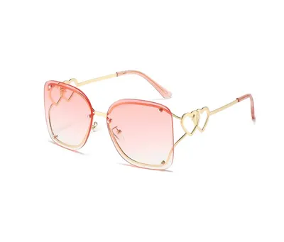 Ochelari de Soare, Fashion cu Inimi, Lentile Patrate, Protectie UV400, Roz Engros