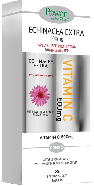 Echinacea Extra + Vitamin C, 100 mg/500 mg, 2 x 20 comprimate efervescente, Power of Nature