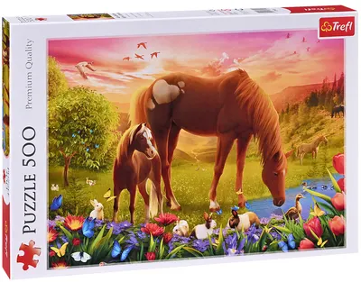 Puzzle Trefl din 500 de piese - Cai pe câmpuri
