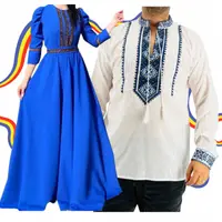 Set Cuplu Traditional 344 Camasa Traditionala si Rochie cu motive traditionale