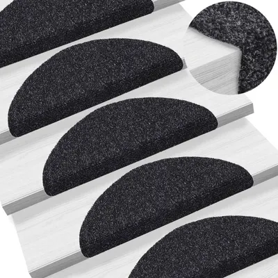 vidaXL Covorașe autoadezive pentru scări, 15 buc., 56x17x3 cm, negre, semirotunde