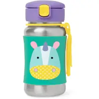 Skip Hop Zoo Straw Bottle sticlă inoxidabilă pentru apă cu pai Unicorn 12 m+ 1 buc
