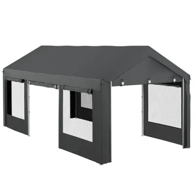 Outsunny Pavilion de Grădină cu Înălțime Reglabilă, 4 Uși și 4 Ferestre, 6x3 m, Gri Închis | Aosom Romania