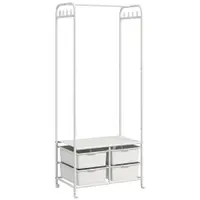 HOMCOM Suport Cuier cu Rafturi pentru Pantofi și 4 Coșuri, Cuier Intrare din Oțel și Plastic, 8 Agățători, 63x37x153 cm, Alb | Aosom Romania