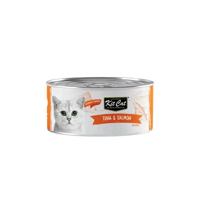 Hrana umeda pentru pisici, Kit Cat, Ton fără Oase & Topping de Somon, 80g