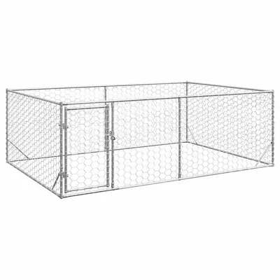 Gossi canisa de exterior pentru caini cu usa 3x2x1 m otel galvanizat