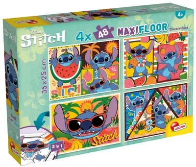 Puzzle cu două fețe Lisciani pentru colorat 4 х 48 piese-Lilo și Stitch