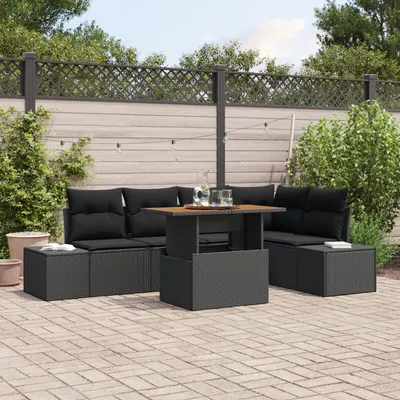 Gossi set 6 piese pentru gradina cu perne din ratan sintetic negru si acacia