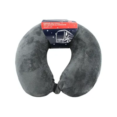 Pernă de călătorie, pentru adulți, culoare gri, din spumă cu memorie, 30 cm