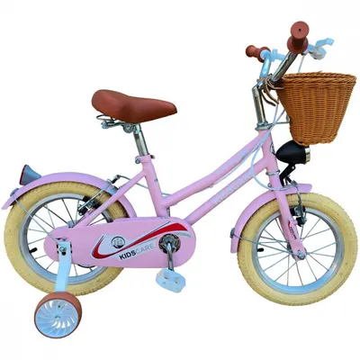 Bicicleta pentru copii KidsCare HappyGirl Roz 16 inch cu roti ajutatoare, frane de mana, cosulet, 5-8 ani