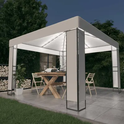 Gossi pavilion cu acoperis dublu & siruri de lumini led, alb, 3x3 m