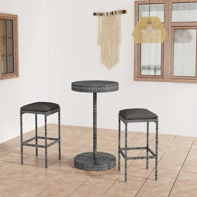 Gossi set mobilier bar de gradina, cu perne, 3 piese, gri, poliratan