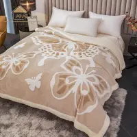 Patura CoCoLiNo cu blanita, 200x230cm, Jojo Home, Bej, Alb, Fluture