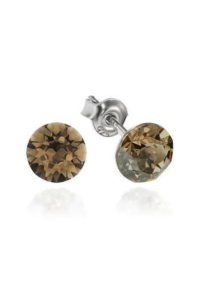 Cercei Argint 925 placat cu rodiu cu cristale Swarovski® Xirius 6mm - Maro
