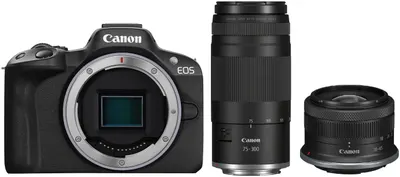 Aparat foto Canon EOS R50 + RF-S 18-45 mm + RF 75-300 mm, f/4-5.6
