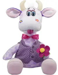 Jucărie de pluș Amek Toys - Vacă cu floare, mov, 62 cm