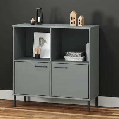 vidaXL Bibliotecă cu picioare metalice OSLO, gri, 90x35x90,5 cm, lemn