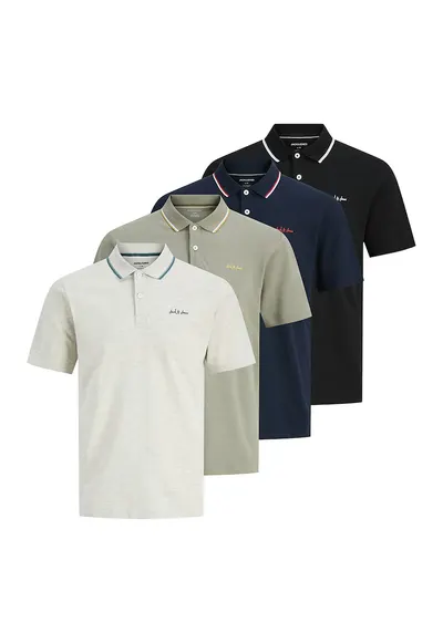 Set de tricouri polo - 4 piese - Negru/Gri/Verde pal