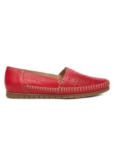 Pantofi dama piele naturala - rosu - varf rotund