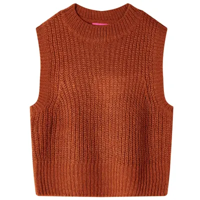 Vestă pulover pentru copii tricotată, coniac, 128