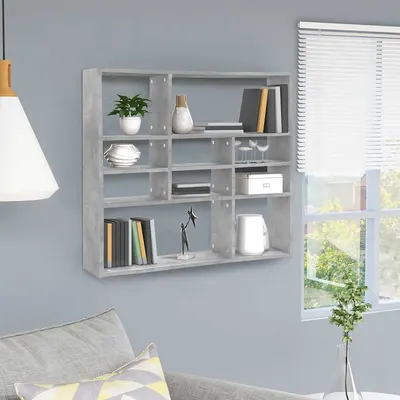vidaXL Raft de perete, gri beton, 90 x 16 x 78 cm, lemn prelucrat
