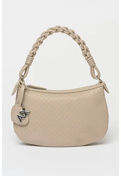 Geanta crossbody de piele ecologica cu model monograma Maya - Bej inchis