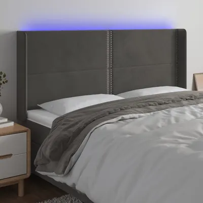 vidaXL Tăblie de pat cu LED, gri închis, 203x16x118/128 cm, catifea